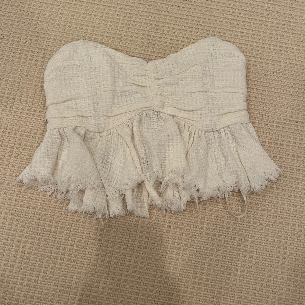 Cream Strapless Ruffle Top